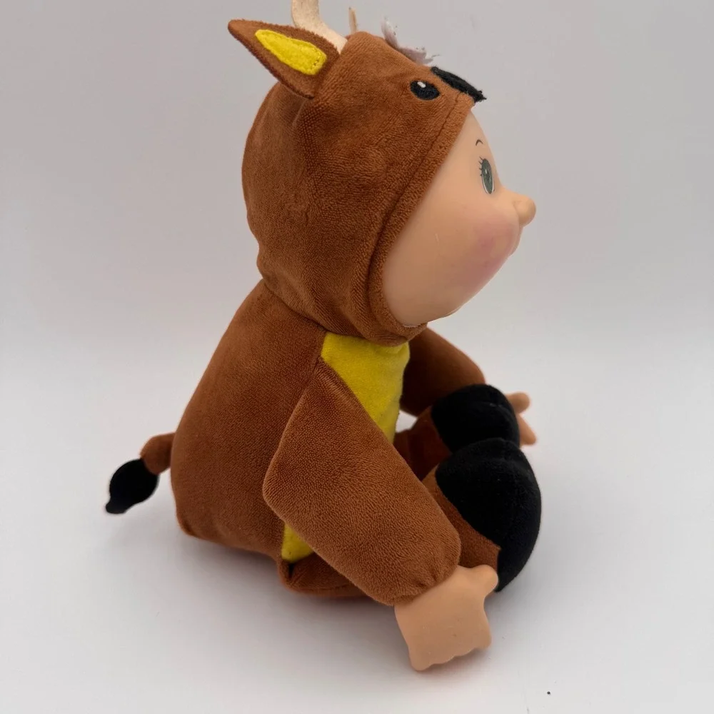 Cabbage Patch Kids Cuties Cow Plush Doll Brown Yellow Costume Green‎ Eyes